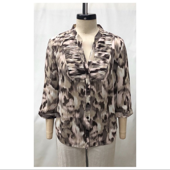 Chico's Tops - Chico’s Brown Tan Pleated V-Neck Blouse